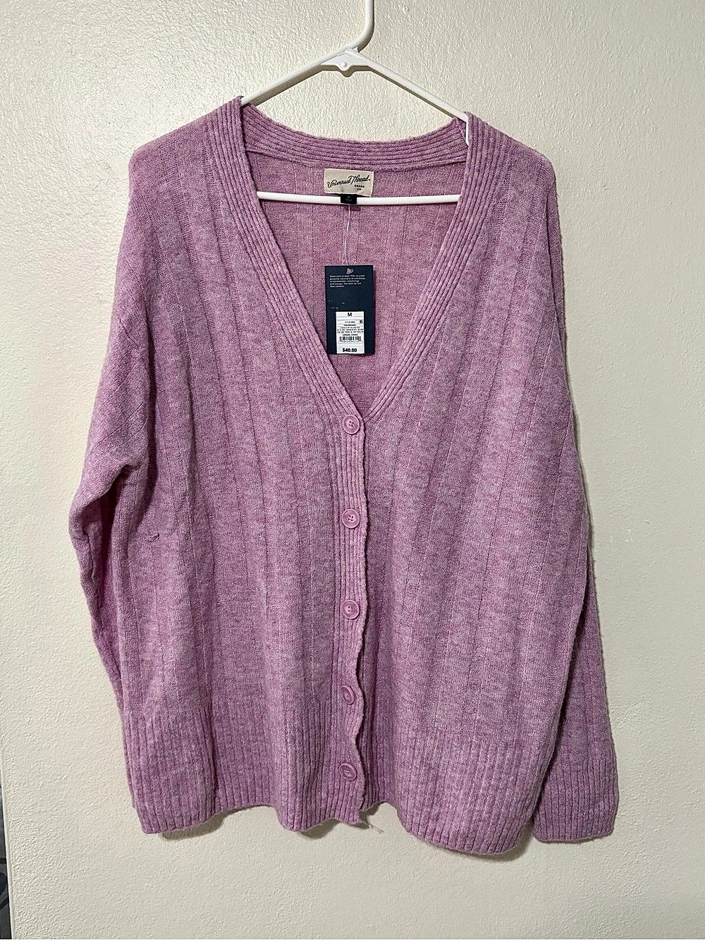 Universal Thread Ribbed Button Front V-Neck Cardigan Pink Medium - Picture 2 of 5